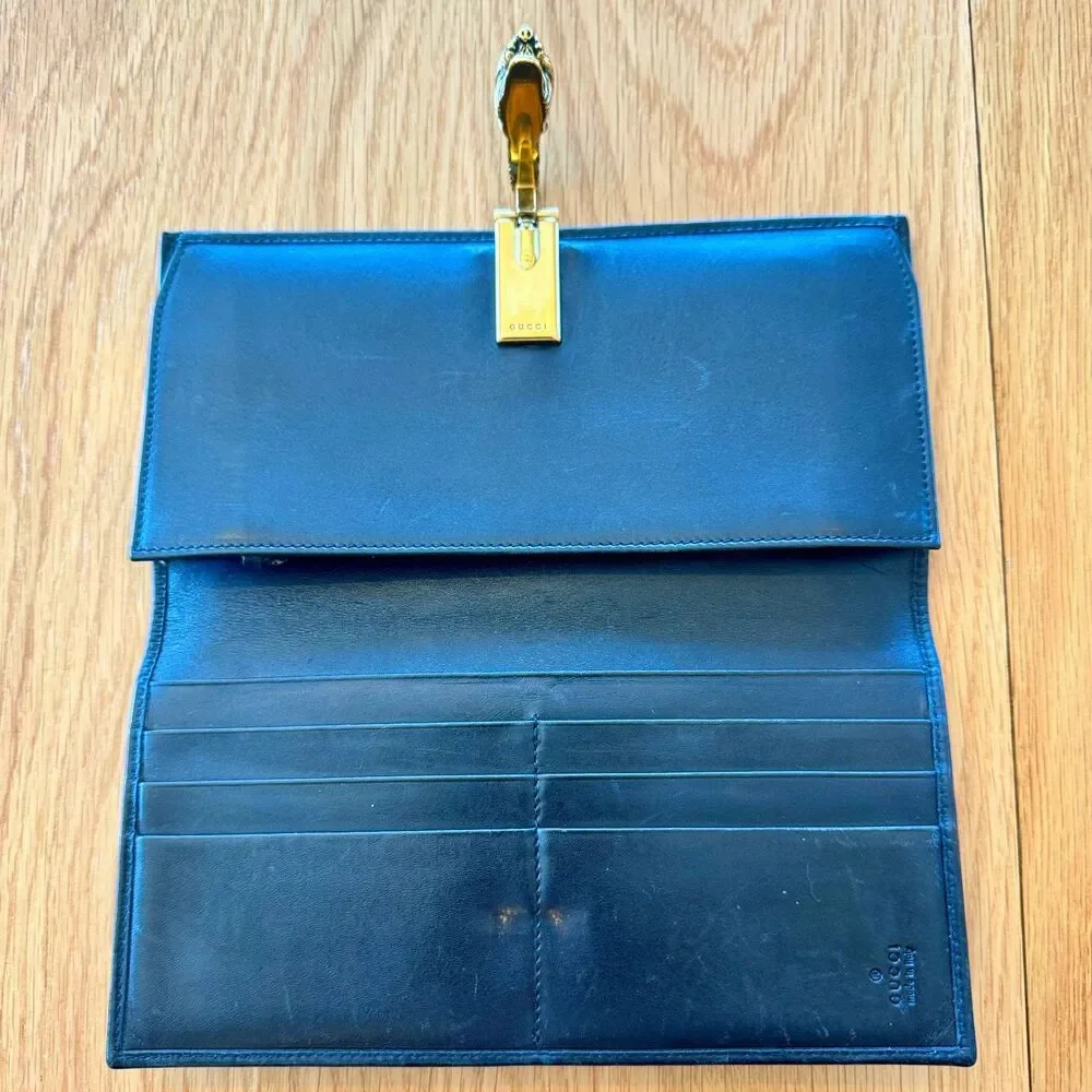 Gucci Dark blue Leather Wallet with Gold Tiger Head Closure - Picture 4 of 14